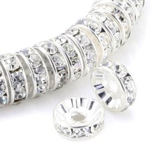 Allb 100Pcs Rondelle Spacer Beads 8mm Silver Plated Czech Crystal Rhinestone for