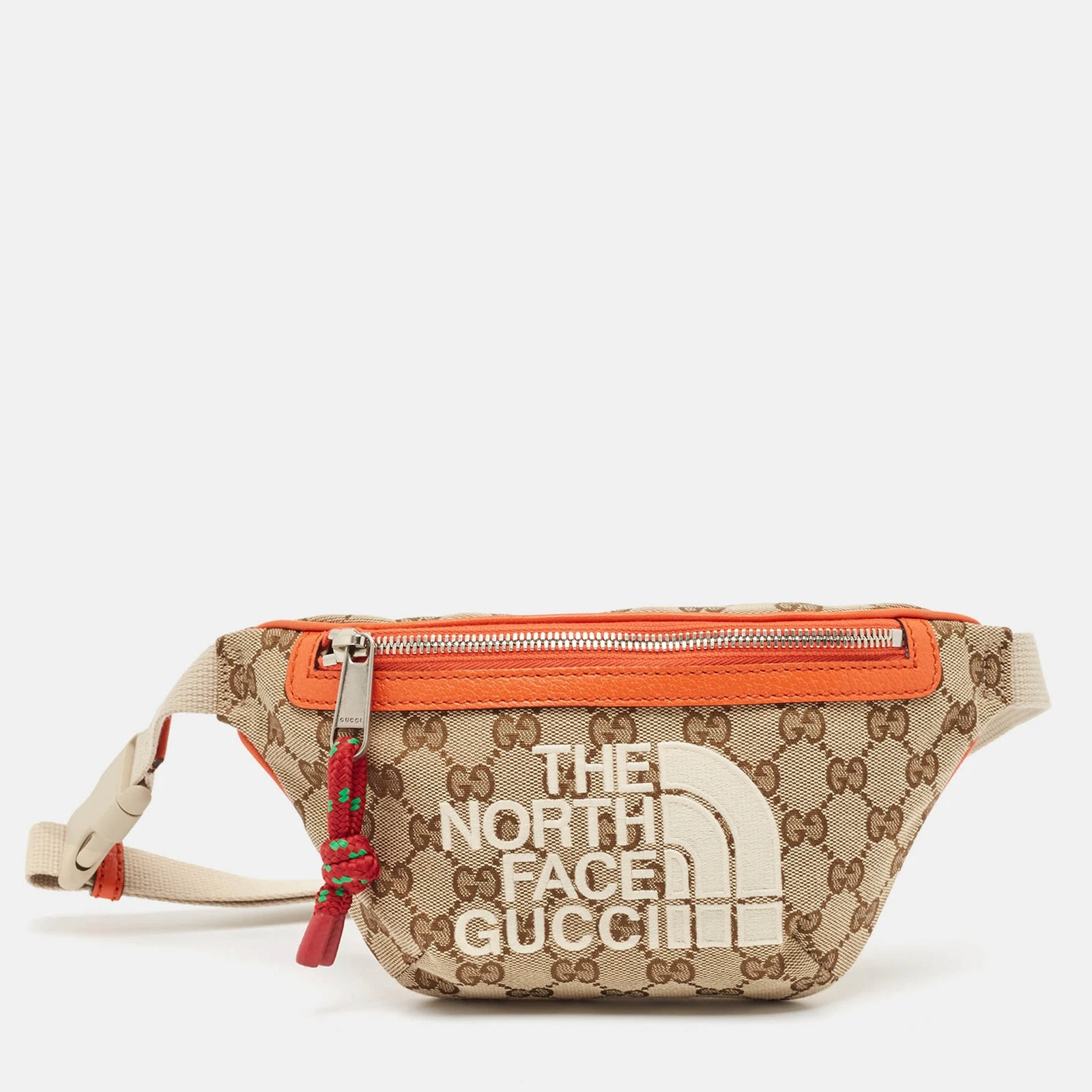 Sac ceinture toile Gucci x The North Face beige/orange GG