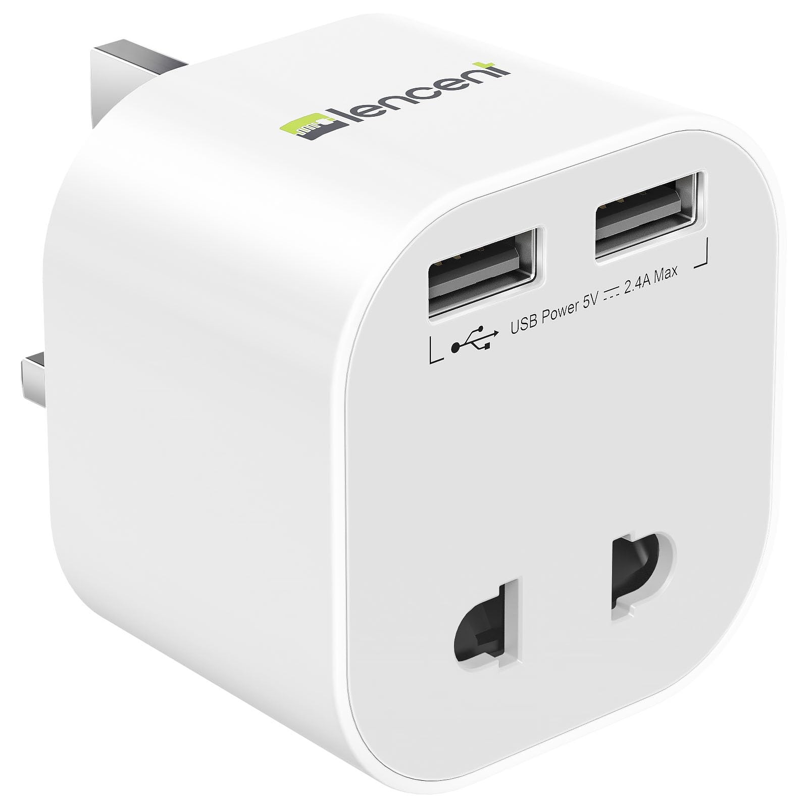 LENCENT Shaver Plug Adaptor UK, 2 Pin to 3 13A Fuse Converter White