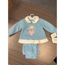 Vintage Precious Moments Fleece Baby Set   Blue  Pink Two-Piece Outfit 12m 