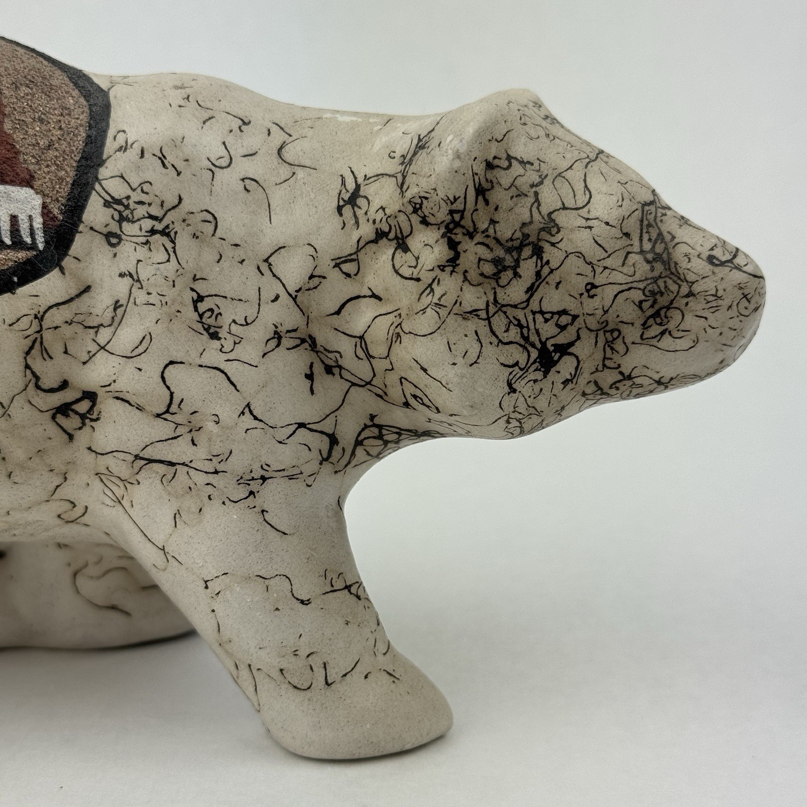 Native American Navajo Bear Figurine Sculpture Carved Horse Hair Pottery Signed