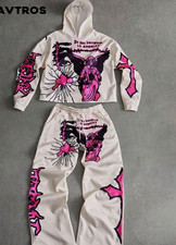 PAVTROS Men s 2-Piece Hoodie Pants Set L Graphic Print White Pink Black