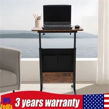 Rolling Laptop Desk Adjustable Height Computer Table Stand up Office w/ Storage