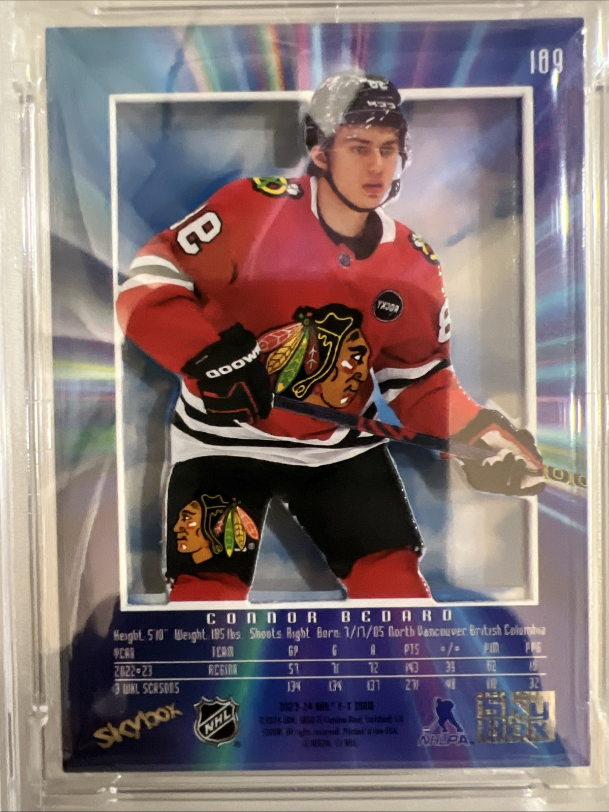 2023-24 Skybox Ex2000 - Connor Bedard #109 White Rainbow Credentials (RC) view 6
