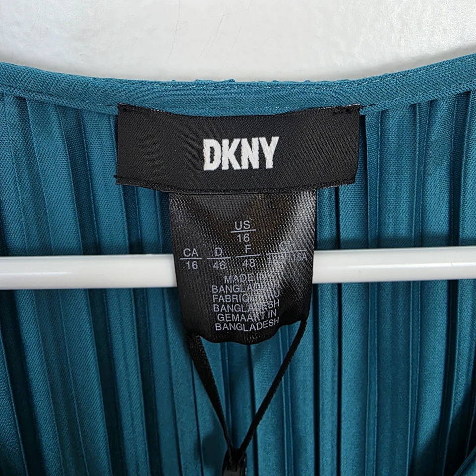 NUEVO DKNY Vestido Midi Azul Brillante Plisado Cintura Ajustada Fiesta Evento Talla 16 Foto 4 de 4