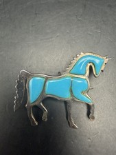 Vintage turkusowy srebrny koń wisiorek broszka