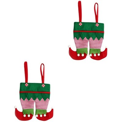  2 stücke Cartoon Weihnachten Tragbare Süßigkeiten Taschen Elf Füße Muster