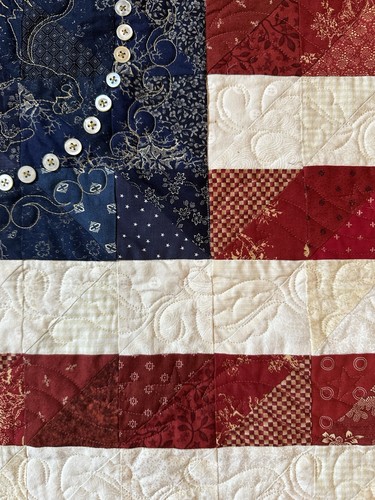 Amerikanische Flagge Handarbeit Quilt Maschine Quilten Vintage Perlen Knöpfe 26,5 x 42 - Bild 3 von 9