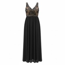 Giffniseti Black Sequin Lace Maxi Dress Sleeveless Formal Evening 3XL New