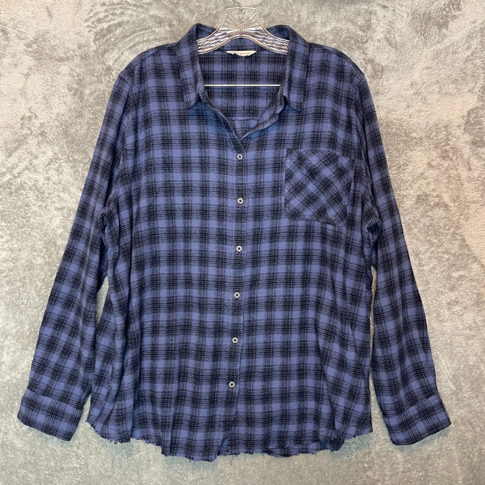 Lucky Brand Women Classic One Pocket Plaid Flannel Button Front Relaxed Shirt L