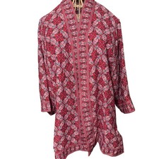 Max Studio Women's Tribal Print Red Kimono Jacket Size Small MSRP 195