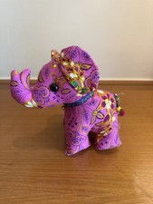Elephant Purple Gold Stuffed Cotton Fabric Flower Printed Thai Made 6" (18cm &Ntilde;28