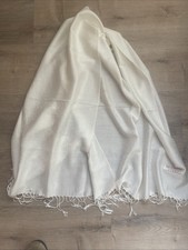 Pashmina Scarf Wrap Shawl 70 Pashmina 30 Silk. 3  Fringe. Off White, Paisley.