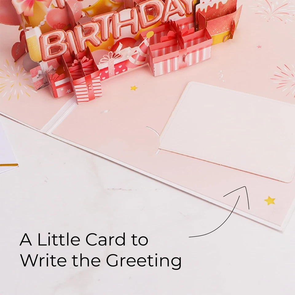 Tarjetas de Cumpleaños, Rosa Rosa Pop Up Tarjeta de Cumpleaños con Luz y Música para Mujer... Foto 4 de 4