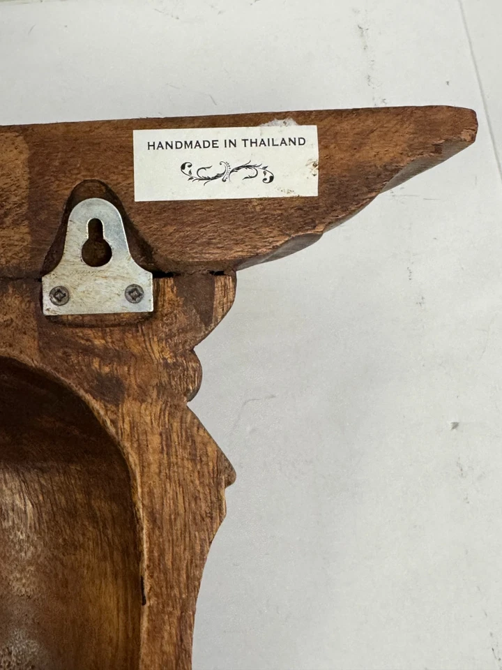 x2 Apliques Grandes Estantes de Pared Tallados a Mano Madera Maciza Hecho en Tailandia 14" H Foto 4 de 4