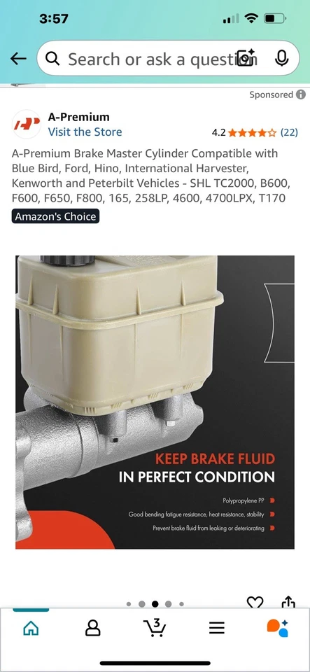 Cilindro mestre de freio Blue Bird Ford Hino International Harvester Peterbilt novo - Imagem 3 de 4