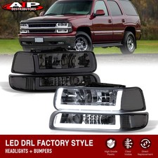 Smoke Led Drl Headlights Bumper Lamps For 1999-2002 Chevy Silverado 00-06 Tahoe