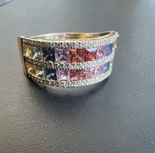 Genuine Solid 18ct Yellow Gold Natural Sapphire & Natural Diamond Ring w/ cert