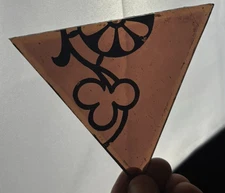 S9 Antique Vtg 4"x4.5" Purple Amethyst Floral Triangle Stained Glass Tile NOS