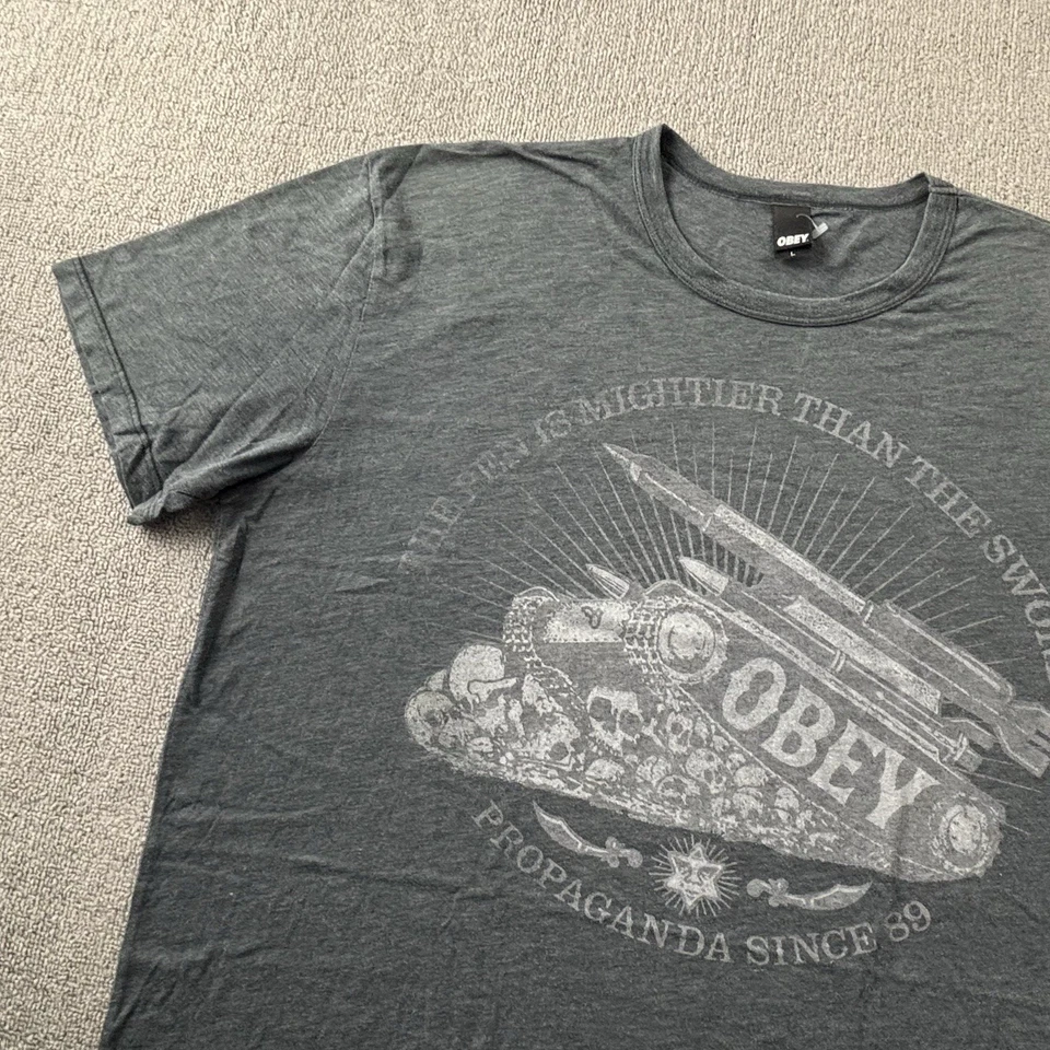 OBEY Propaganda Shirt Adult Large Gray Short Sleeve Graphic Casual Men's - Image 2 of 4