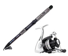 Shakespeare MACH 1 3BB 70  Reel &Line With Telescopic 8FT Travel Fishing Rod