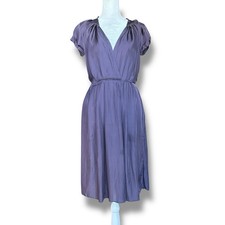 Banana Republic Silk Midi Dress 2P Petite Purple Surplice Pleated Minimalist