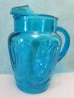 Vintage Anchor Hocking Colonial Tulip Blue Glass Pitcher Ice Lip