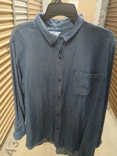 Women's Time and Tru Ruffle Collar Shirt Blue Size XL New With Tags