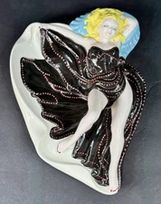 Mid Century Hand Painted Risqué Laying Lady Ash Tray / Trinket Dish Hand Painted