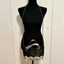 Patrizia Luca Handbag Crossbody Geometric Black & Silver Detachable Chain Strap