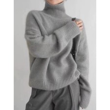 Autumn Thick Cashmere Blend Knitted Women High Neck Knitted Warm Loose Sweater