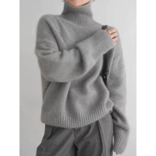 Autumn Thick Cashmere Blend Knitted Women High Neck Knitted Warm Loose Sweater