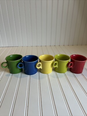 Vtg FiestaWare Ring Handle Coffee Mugs Set 5 Homer Laughlin HLC USA Cups Vintage