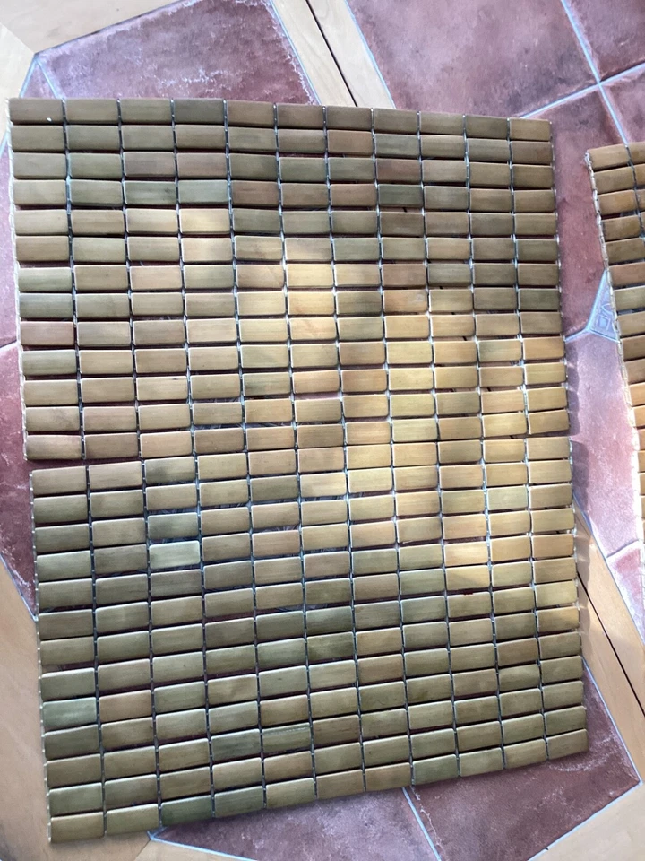 Vintage Natural Bamboo Tile Block Placemat Set 4 11.5 x 18.5 Asian Boho Mid Cent - Image 3 of 4