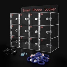 12 Slots Clear Acrylic Cell Phone Locker Box Storage Cabinet Pocket w/ Keys Coil