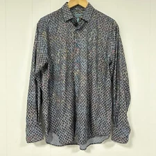 Luchiano Visconti Men's Paisley Long Sleeve Button-Front Shirt Size M Flip Cuff
