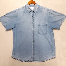 Real Work Wear Mens Vintage Button Shirt Sz.Large/Cotton/Blue/Light Denim