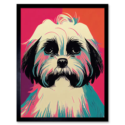 Niedlicher Shih Tzu Hund lebhaft hell Porträt gerahmtes Wandbild Bild Druck 9 x 7 Zoll