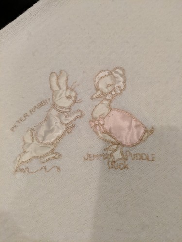 Quiltex Peter Rabbit Baby Blanket White Acrylic Light wt 40" x 40" Shawl Jemima - Picture 2 of 3