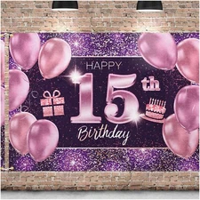 Sparkling Sweet 15 Celebration Set - Vibrant Pink Purple Gold 15th Birthday Part