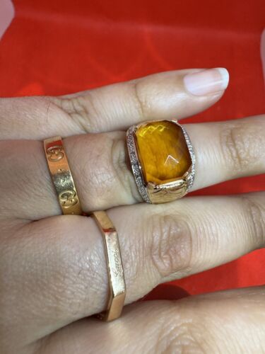 14k yellow gold canary Quartz and diamond ring siz