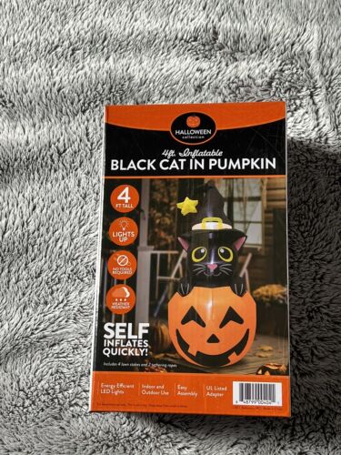 4 ft Black Cat Pumpkin Airblown Inflatable Blow Up Halloween