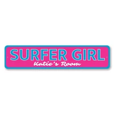 Surfer Girl Sign, Personalized Kid Room Sign, Custom Aluminum Metal Decor Sign