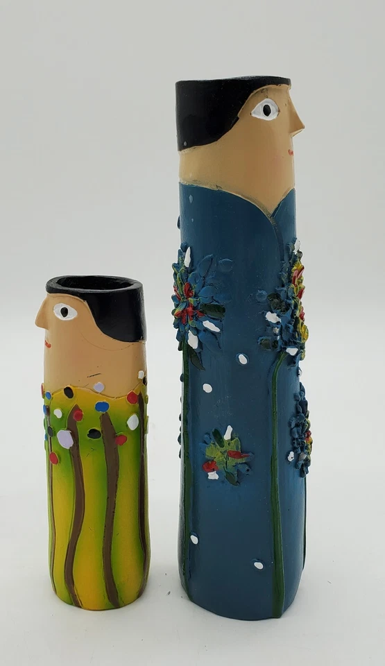 "Lote de 2 jarrones Spring Family Bud decoración hogar patio 4"" y 8"" resina pintada" Foto 4 de 4