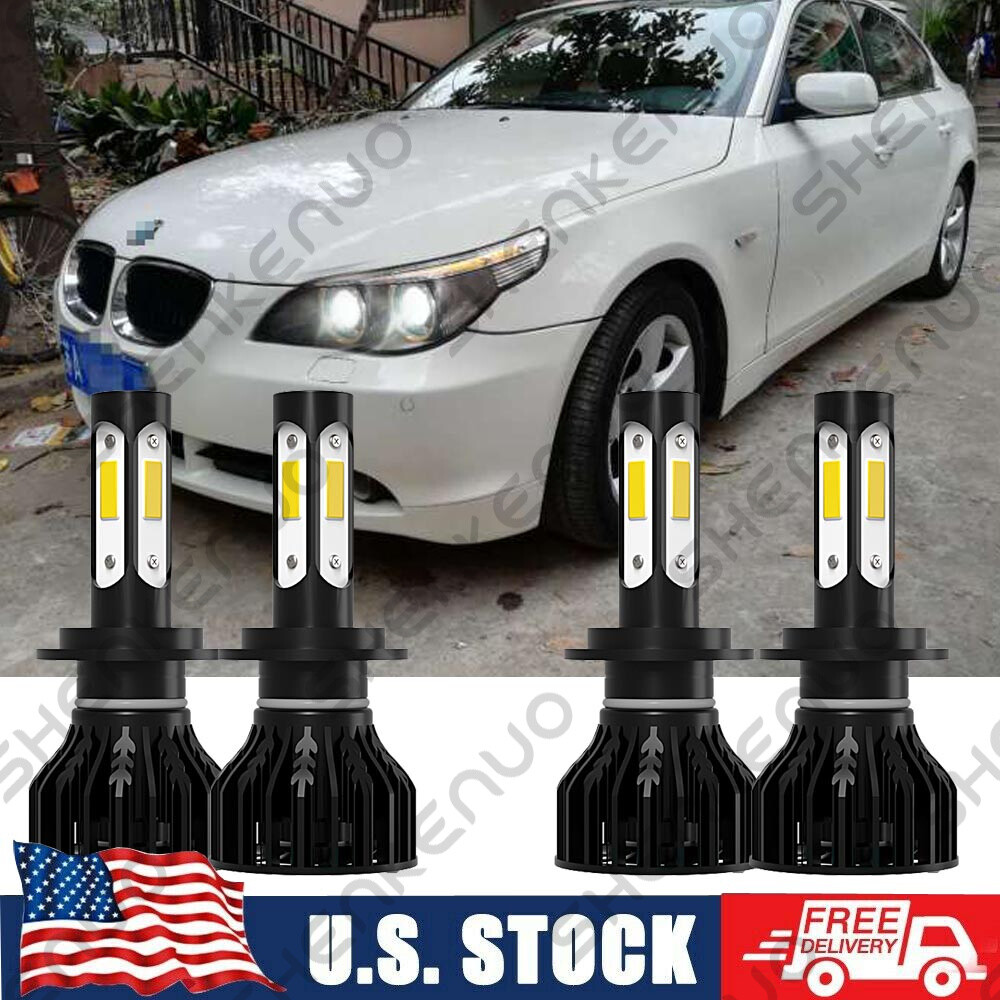 Front LED Headlight Bulbs Qty4 FOR BMW 330Ci 325Ci 01-06 525i 530i 04-07 Hi/Lo