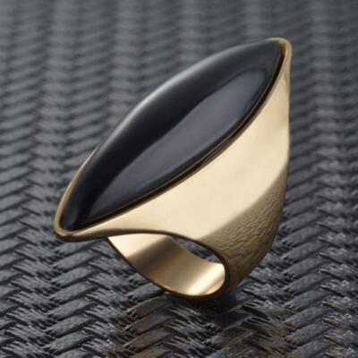 Modische Ringe für Damen, langer ovaler Schliff Edelstein vergoldet Schmuck
