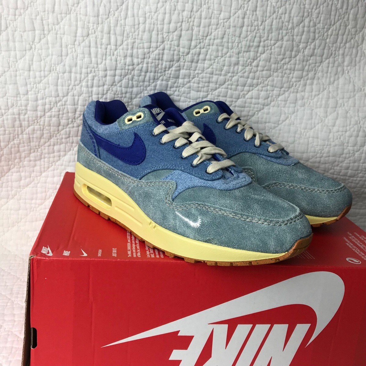 Nike Air Max 1 PRM Shoes Men's SZ 8.5 'Dirty Denim' Mineral Slate