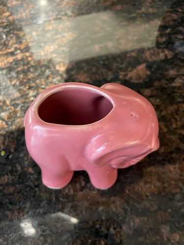 Vintage Pink Elephant Trunk Up Ceramic Planter 3 ¼” Tall - Picture 4 of 12