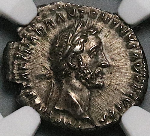 150 NGC AU Antoninus Pius Roman Empire Denarius Tranquillitas rar (24101902C)