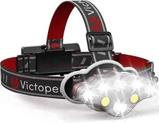 Victoper Rechargeable Headlamp, 8 LED 18000 High Lumen Bright Head Lamp with Red